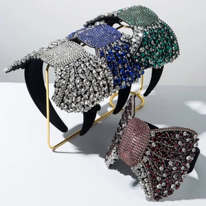 Serre-Tête Nœud Papillon en Alliage Strass de Luxe Bandeau Large Étincelant Mode Fête Banquet Accessoires Cheveux Femmes