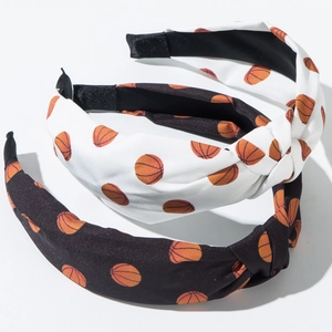 Two-piece knotted fabric headbands featuring a basketball print for a sporty fashion style