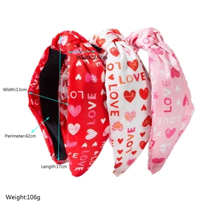 Lot de 3 serre-têtes de Saint-Valentin avec imprimé cœur en tissu rouge, blanc et rose