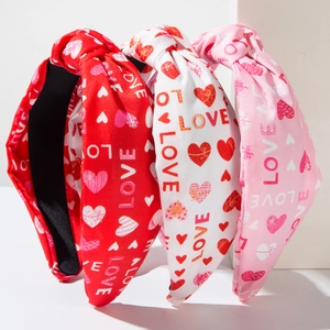 Serre-têtes Noués en Tissu Imprimé Saint-Valentin pour Femmes Rouge Blanc Rose Motif Coeur LOVE Accessoires Cheveux