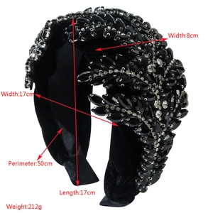 Serre-tête de luxe en velours noir orné de feuilles de cristal et de strass brillants