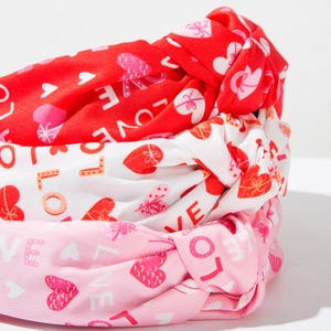 Lot de 3 serre-têtes nœuds pour la Saint-Valentin avec imprimés cœurs rouge blanc rose
