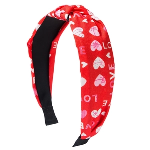 Serre-tête noué rouge avec motifs cœurs et LOVE, accessoire de cheveux festif pour femmes
