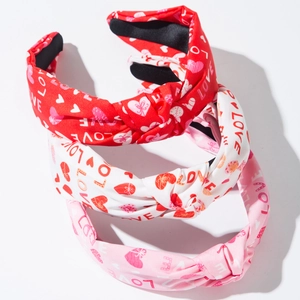 Lot de 3 serre-têtes noués en tissu avec motifs cœurs et imprimé LOVE pour la Saint-Valentin