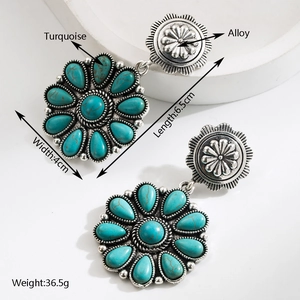 Bohemian floral turquoise drop earrings with vintage silver alloy finish for women
