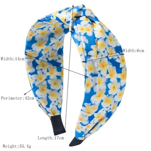 Blue bohemian wide headband with floral plumeria print for women hair accessory