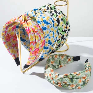 Bohemian Knotted Wide Headband For Women Tropical Plumeria Floral Print Fabric Hairband Vintage Retro Style Hair Accessories