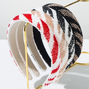 Serre-tête Rembourré en Perles de Rocaille Fait Main pour Femmes Vintage Bandeau Éponge Large Accessoires Cheveux Mode