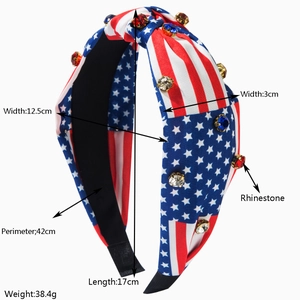 2025 American Flag knotted headband with red white blue stars and sparkly rhinestones