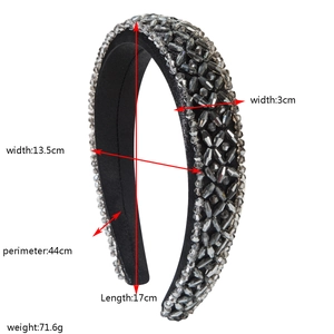 Luxury Baroque grey crystal beaded headband for women with detailed size measurements