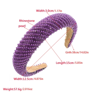 Purple rhinestone and pearl headband with diagonal pattern and comfort velvet lining