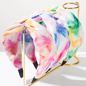 Serre-tête en Tissu Tie-Dye Bohème pour Femmes Bord Large Nœud Croisé Mode Été Plage Vacances Accessoires Cheveux