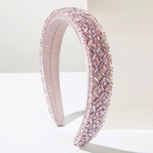Luxury Baroque headband featuring hand-sewn lavender crystals on premium satin fabric