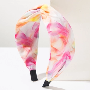 Bandeau à nœud bohème tie-dye avec imprimés floraux roses et oranges sur bandeau large