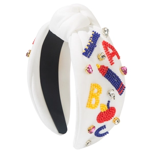 Serre-tête baroque en velours blanc avec lettres brodées à la main et strass