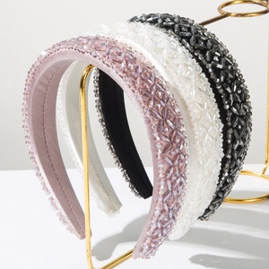 Baroque Luxury Padded Headband For Women Hand-sewn Crystal Beaded Shiny Thick Hair Band Elegant Wedding Party Hair Accessory