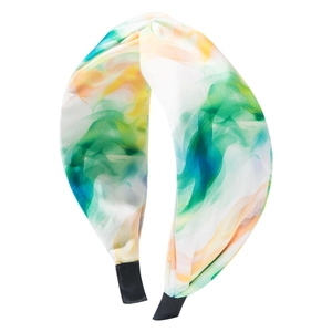 Serre-tête bohème avec imprimé tie-dye jaune et vert et nœud croisé élégant