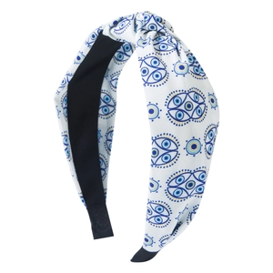 Breiter Haarreif mit Evil Eye Print und geknotetem Stoffdesign für Damen auf Weiß