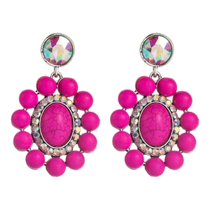 Boheemse oversized roze lederen oorbellen met turquoise luipaardprint western stijl