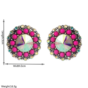 Ethnic western style turquoise and rhinestone earrings with colorful round stones