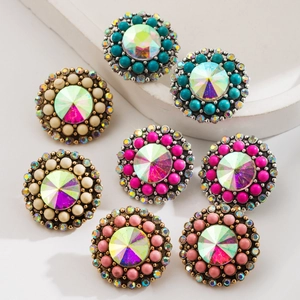 Bohemian Western Ethnic Style Round Stud Earrings Alloy AB Crystal Rhinestone Oversized Retro Jewelry For Women Party