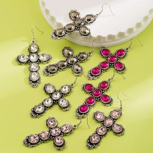 Orecchini Pendenti a Croce Gotica in Lega Vintage Con Strass di Vetro Orecchini a Gancio Bohemian Gioielli da Festa Donna