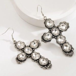 Orecchini a croce in argento scintillante con cristalli in stile gotico vintage
