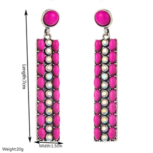 Bohemian vintage long drop earrings with turquoise and rhinestones in silver finish