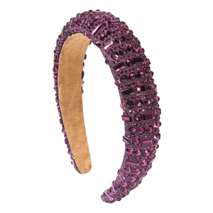 Serre-tête rembourré violet de luxe avec strass étincelants et cristaux brillants