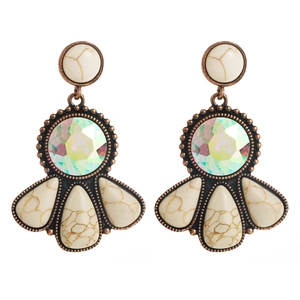 Vintage bronze drop earrings with turquoise marble stones and vibrant faceted crystals