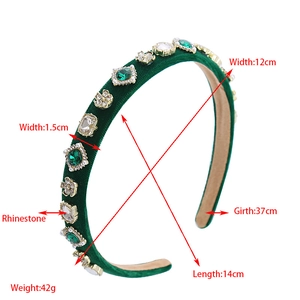 Serre-tête en velours vert foncé avec strass et perles de style baroque chic