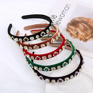Serre-tête en Velours Baroque Vintage Femme Luxe Strass Cristal Perles Large Bandeau Élégant Style de Cour Accessoire Cheveux