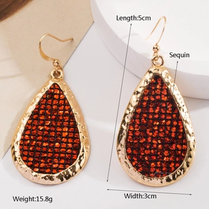 Sparkly orange sequin teardrop earrings in gold alloy frame for party wear