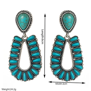 Detailed view of turquoise teardrop earrings with dimensions 6cm by 3cm and weight info