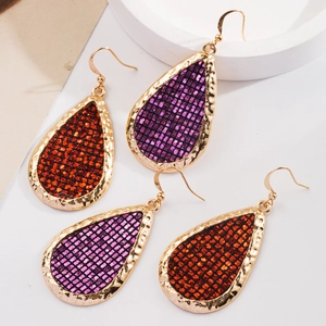 Alloy Hammered Teardrop Earrings With Sequin Inlay Vintage Golden Dangle Earrings For Women Party Banquet Fashion Jewelry