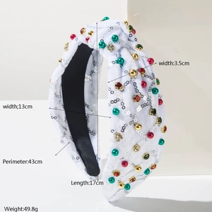 Weißer Samt Weihnachts-Haarreif mit Pailletten, Strass und festlichem Edelstein-Design