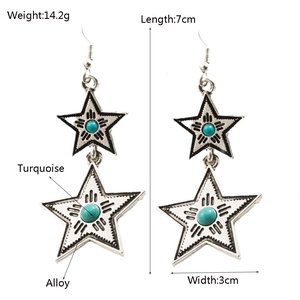Dettaglio orecchini vintage a doppia stella in argento con pietra blu, lunghezza 7cm
