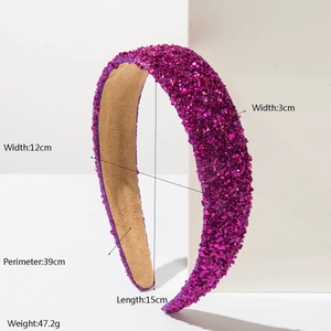 Serre-tête large violet scintillant avec strass et doublure en daim pour femme