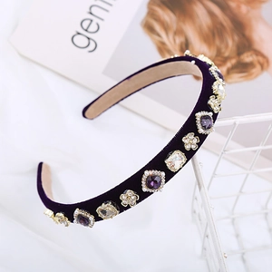 Serre-tête baroque en velours violet avec strass géométriques et cristaux dorés