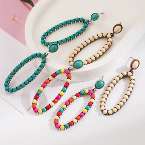 Retro leopard print leather earrings with turquoise stones in ethnic bohemian style