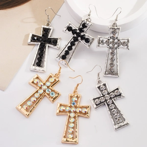 Pendientes Largos de Cruz de Aleación Vintage con Poste de Acero Inoxidable Brillantes Pendientes de Crucifijo Religioso para Mujer Joyería de Fiesta