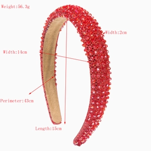 Funkelndes rotes Kristall-Stirnband mit Samtfutter und detaillierten Größenangaben
