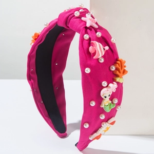 Serre-tête thème océan rose avec perles et décorations de créatures marines 3D
