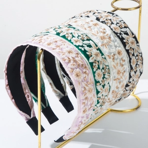 Bohemian Ethnic Floral Embroidered Headband For Women Vintage Wide Fabric Hairband Fashion Handmade Hair Accessories Hair Hoop