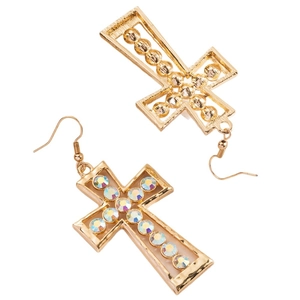 Pendientes de cruz dorados con diamantes de imitación coloridos para joyas de mujer