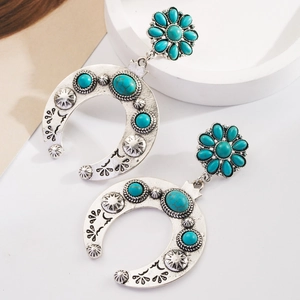 Boucles d'oreilles bohème en argent avec pierres turquoise et croissant de lune