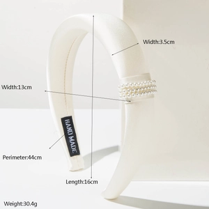 Handmade cream pearl padded sponge headband with ivory satin finish for women