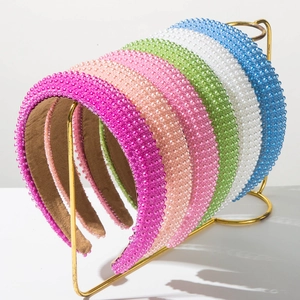 Baroque Padded Imitation Artificial Pearl Wide Headband For Women Vintage Beaded Hairband Elegant Celebrity Style Hair Accessories