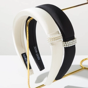 French Style Padded Headband Satin Fabric With Artificial Pearls Elegant Retro Hair Band For Women Wedding Party Daily Use