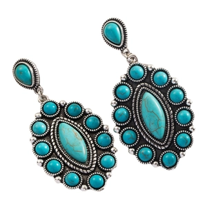 Vintage bohemian drop earrings with turquoise stones and silver-tone metal frames